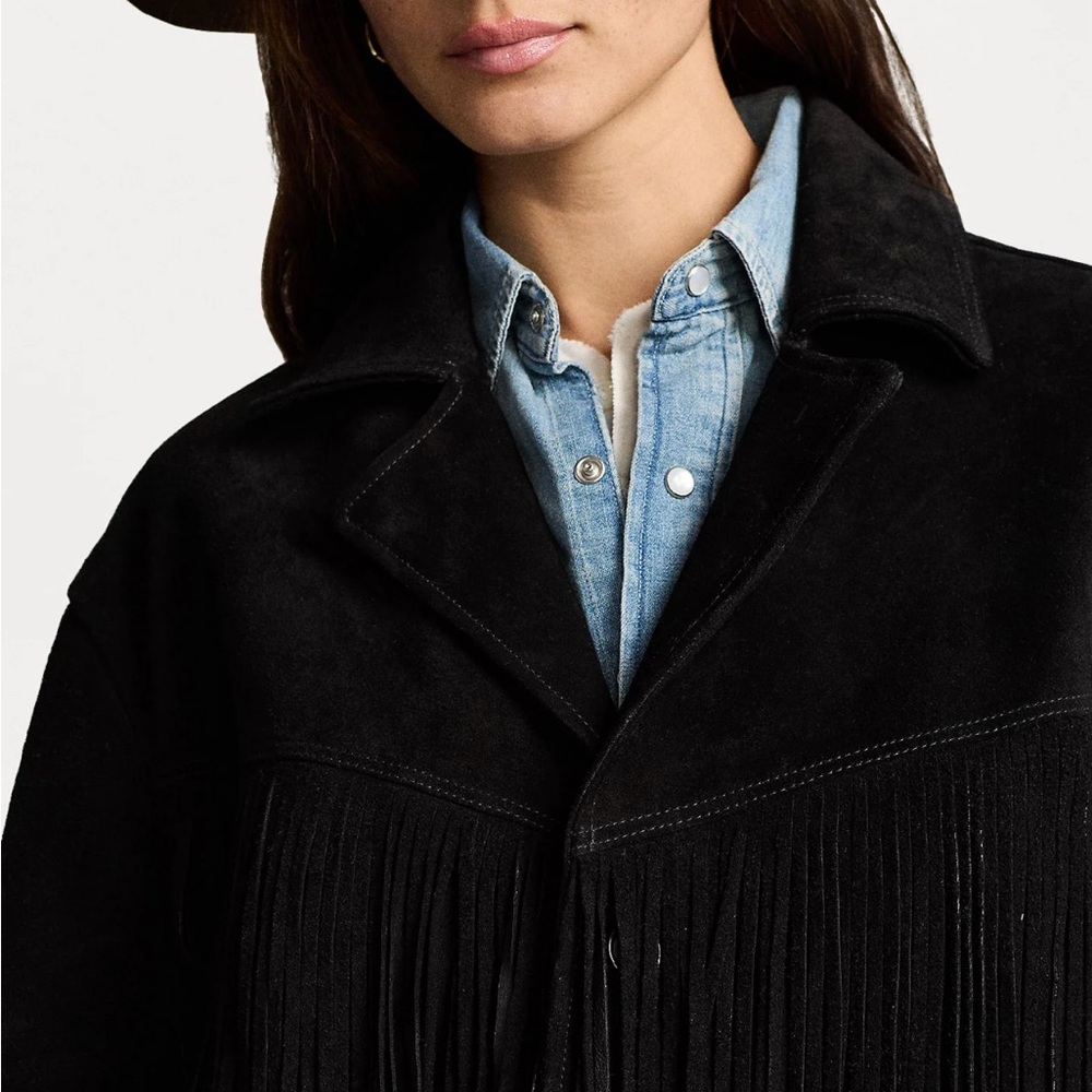 NWT Polo Ralph Lauren Fringe Suede Western Jacket in Black, Size XXL - Picture 6 of 16